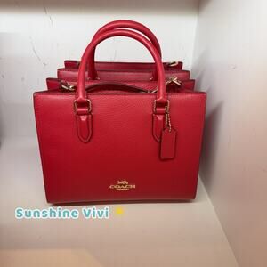 NWT Coach Maggie Small Tote Bag Blocked Signature Canvas CY668 Gold/True Red